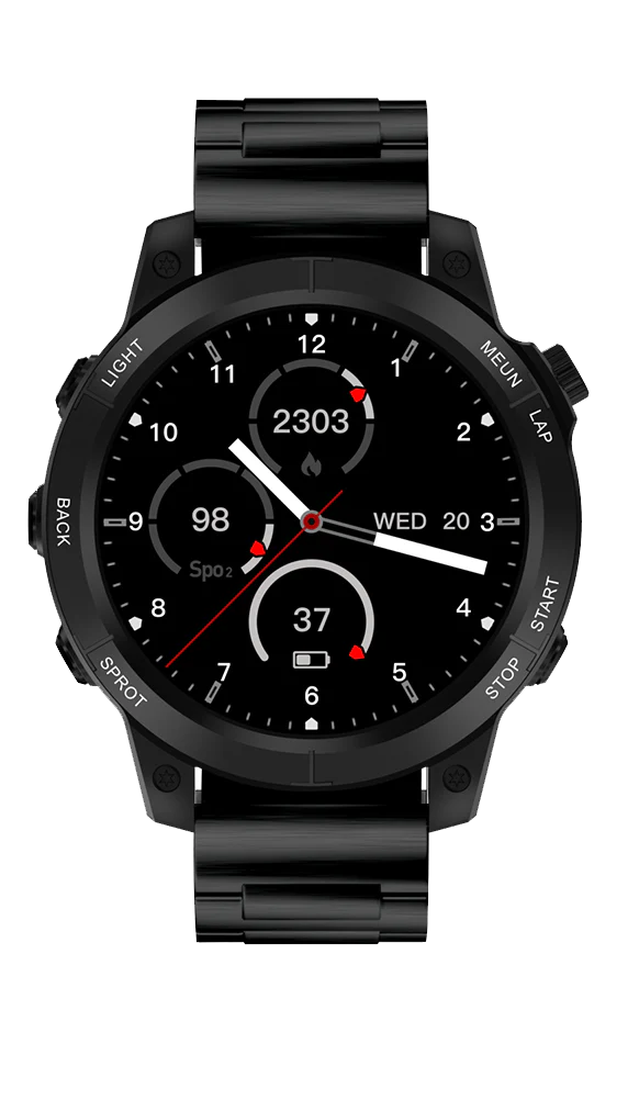 HT RW46 Smart Watch | 2.0″ Round AMOLED + Torch & 3-Strap Bundle | KSA Edition