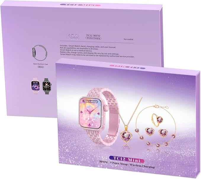 TC12 Mini Smart Watch | 36 mm Curved Screen, Jewelry Strap | Wireless Charging